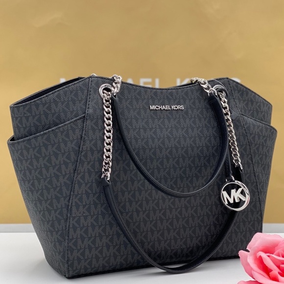 Michael Kors Handbags - Michael Kors Chain Shoulder Tote Sig Black
